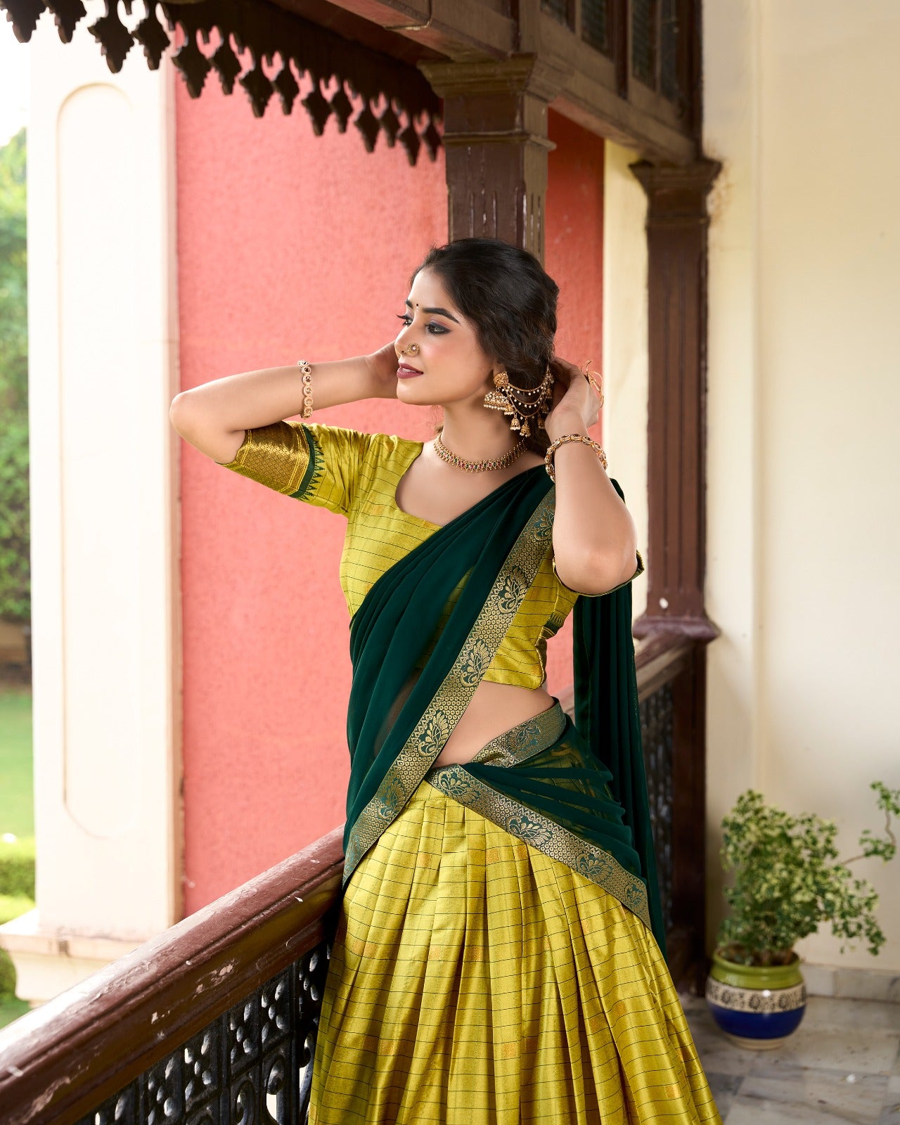 mehndi Cotton Silk Weaving Work With Paithani Feel Lehenga Choli