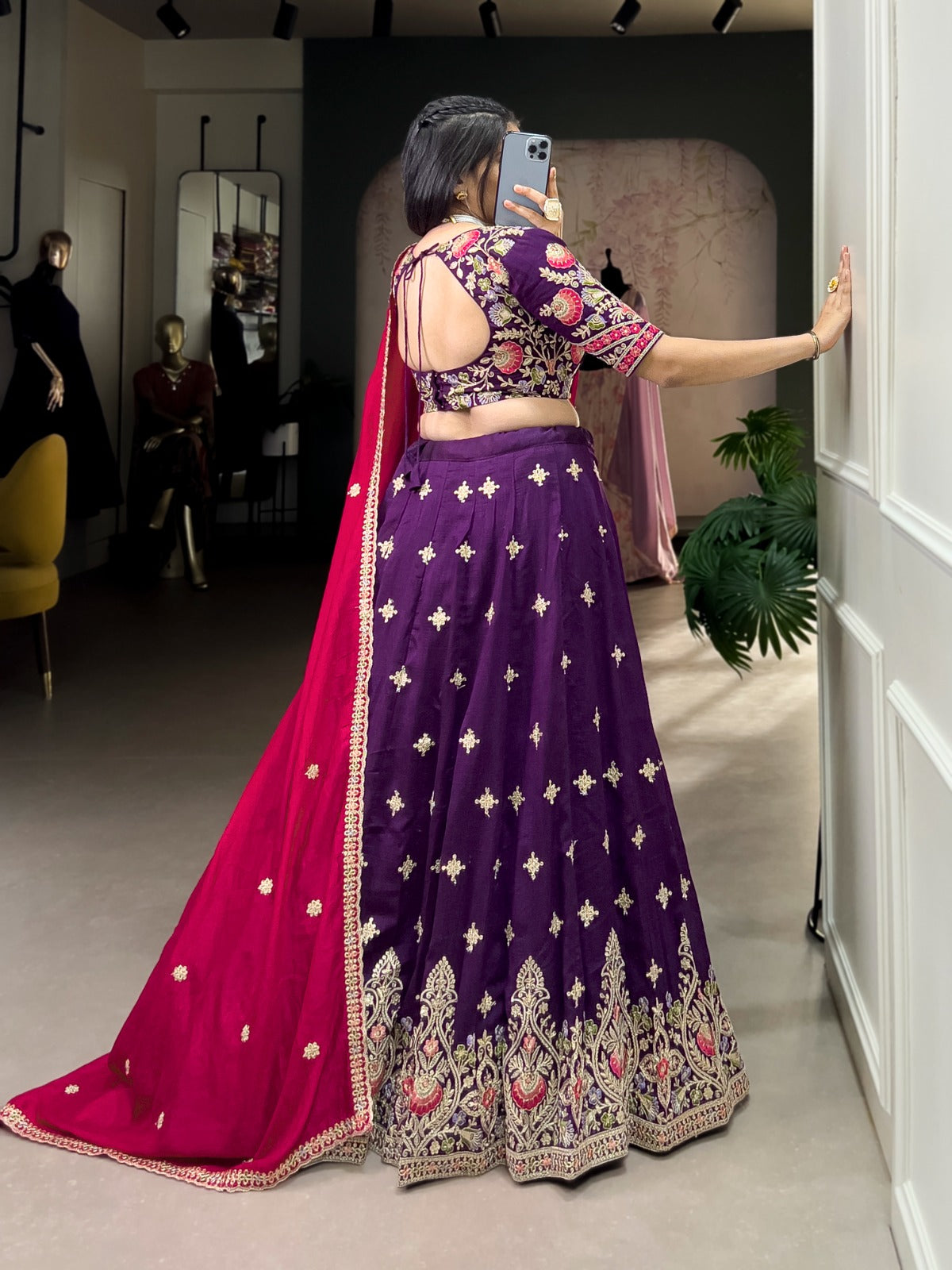 Purple Vichitra Silk Sequins and Thread Embroidery Work Lehenga Choli