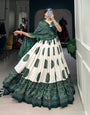 Green Tussar Silk Bandhej Printed  with Gotta Patti Border Lehenga Choli