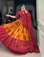 Mustard Tussar Silk Bandhej Printed  with Gotta Patti Border Lehenga Choli