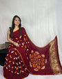 Shibori Maroon modal silk Bandhani border With Zari Pallu Saree