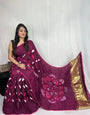 Shibori Purple modal silk Bandhani border With Zari Pallu Saree