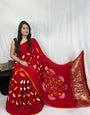 Shibori Red modal silk Bandhani border With Zari Pallu Saree