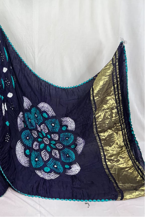 Shibori Navy Blue modal silk Bandhani border With Zari Pallu Saree