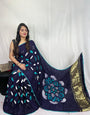 Shibori Navy Blue modal silk Bandhani border With Zari Pallu Saree