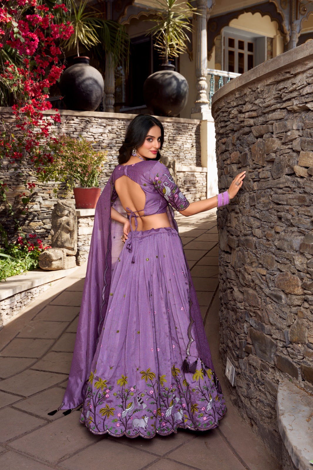 Lavender Vichitra Simmer Sequins and Thread Embroidery Work Lehenga Choli