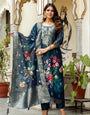 Glamorou Navy Blue Viscose Chanderi Silk Zari Weaving Suit Set
