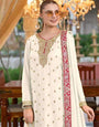 Piquant White Chinon Embroidery Work With Plazzo Suit Set
