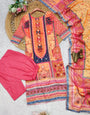 Effervescent Orange Chinon With Gota And Cowry Suit Set