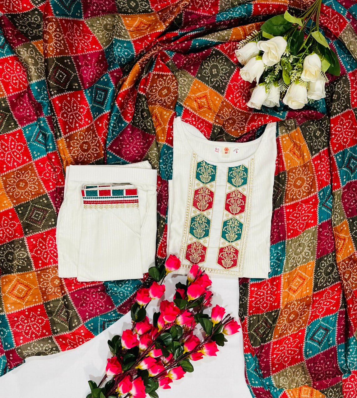 Blissful White viscose embroidered Work Suit Set