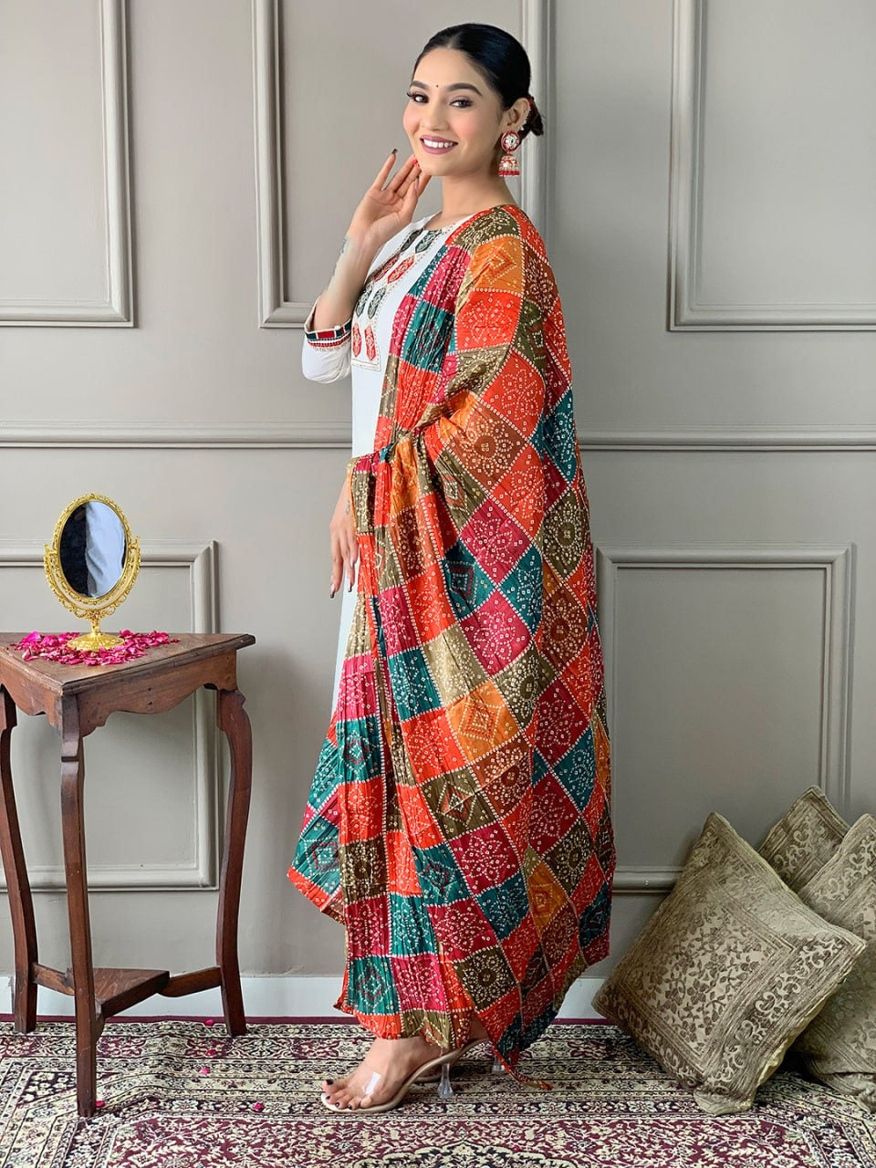 Blissful White viscose embroidered Work Suit Set