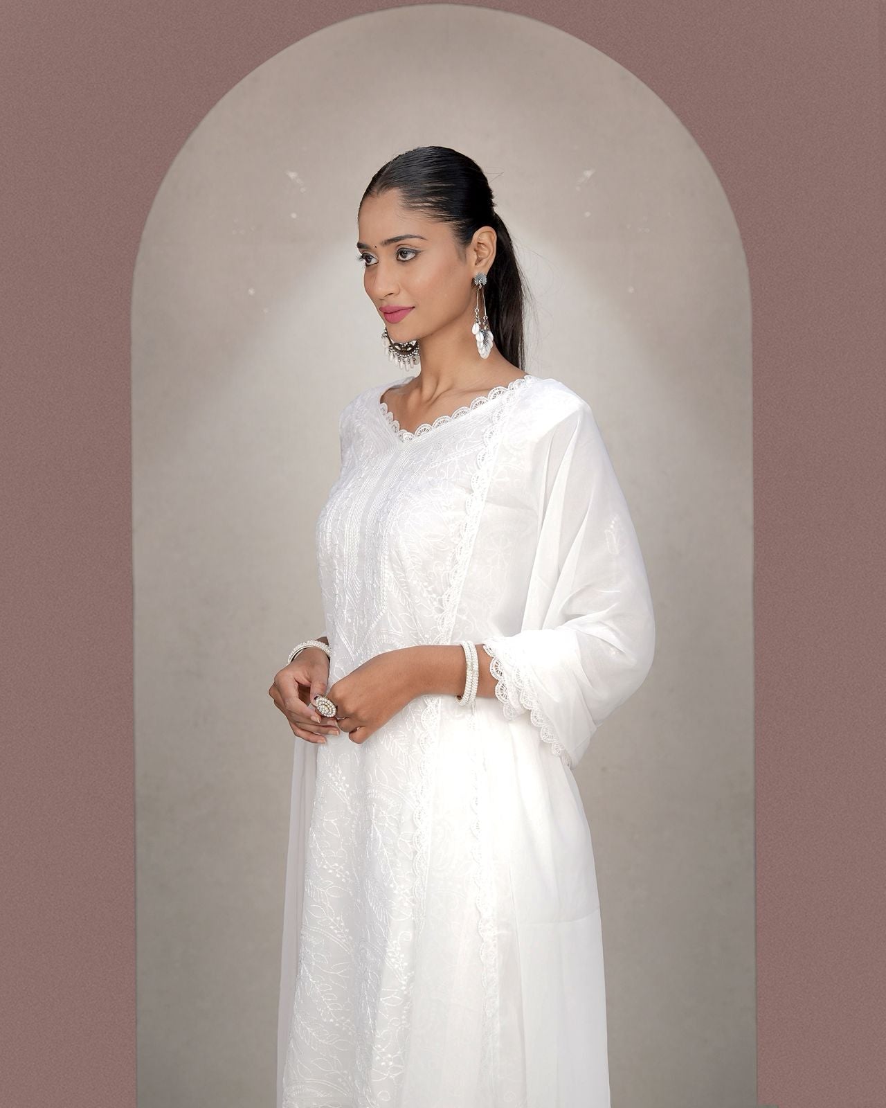 Lassitude White Georgette With Chikankari Embroidery work Suit Set