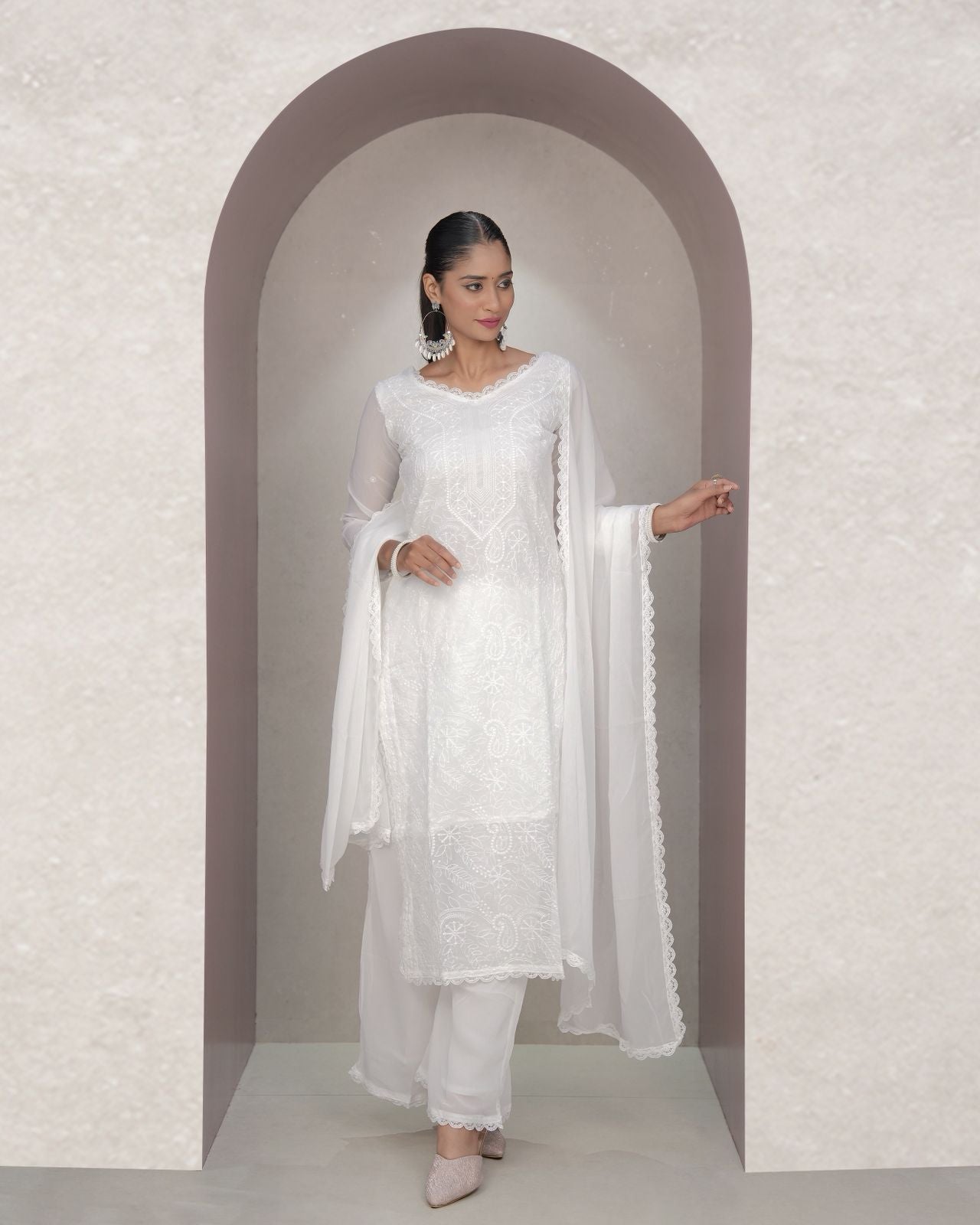Lassitude White Georgette With Chikankari Embroidery work Suit Set