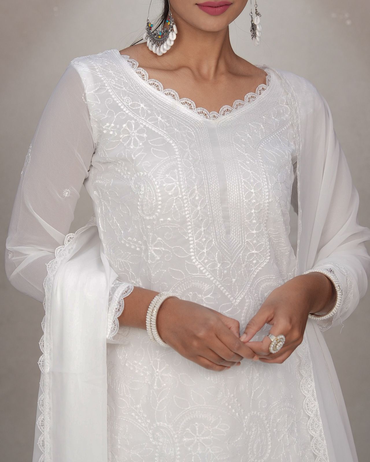 Lassitude White Georgette With Chikankari Embroidery work Suit Set