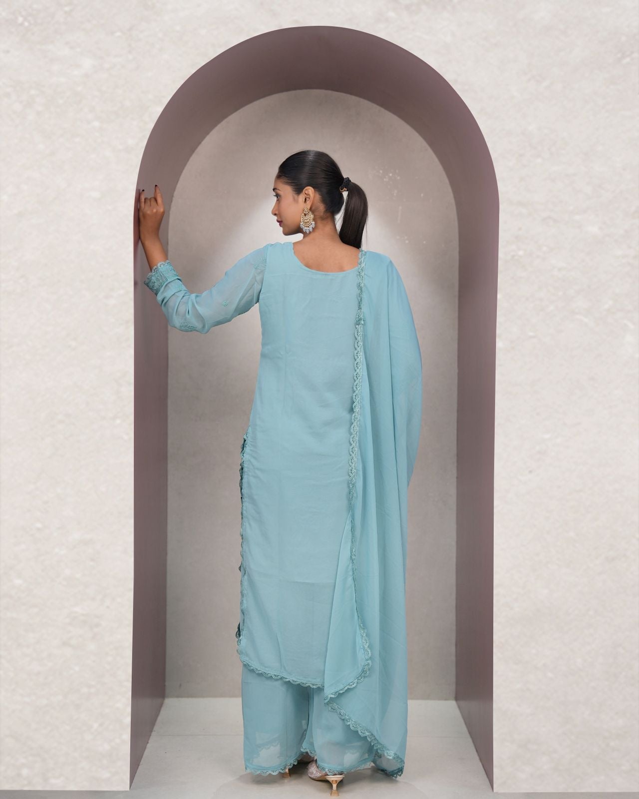 Tremendous Rama Georgette With Chikankari Embroidery work Suit Set