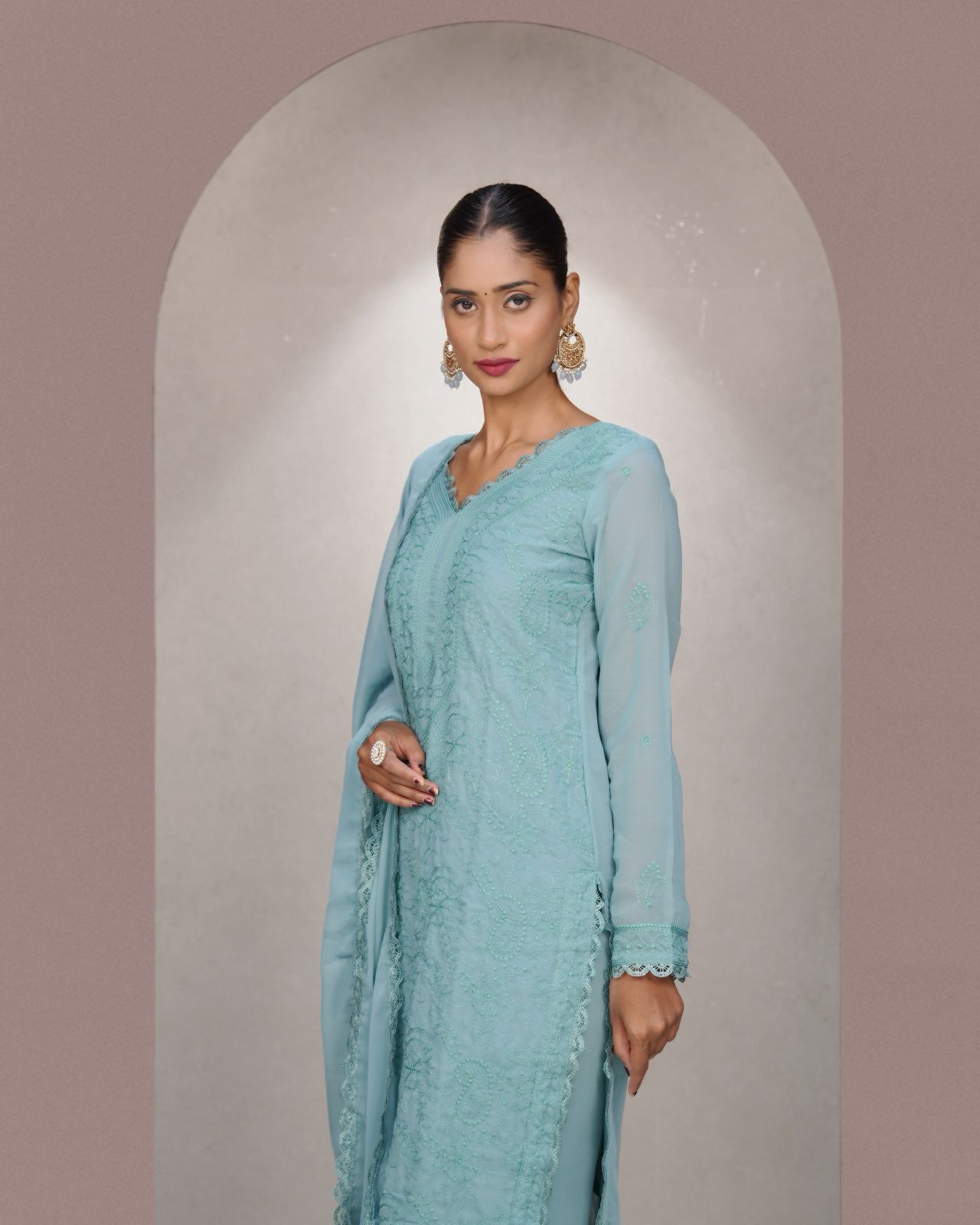 Tremendous Rama Georgette With Chikankari Embroidery work Suit Set