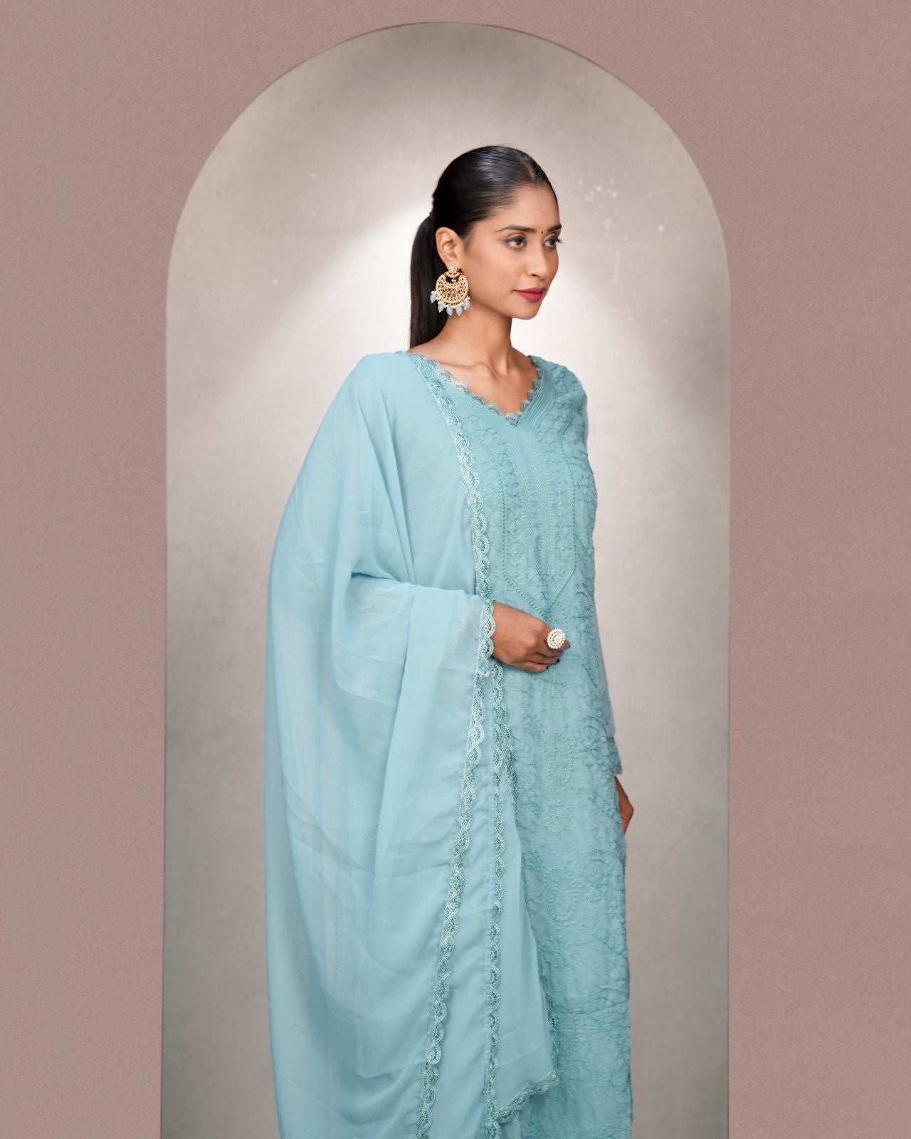 Tremendous Rama Georgette With Chikankari Embroidery work Suit Set