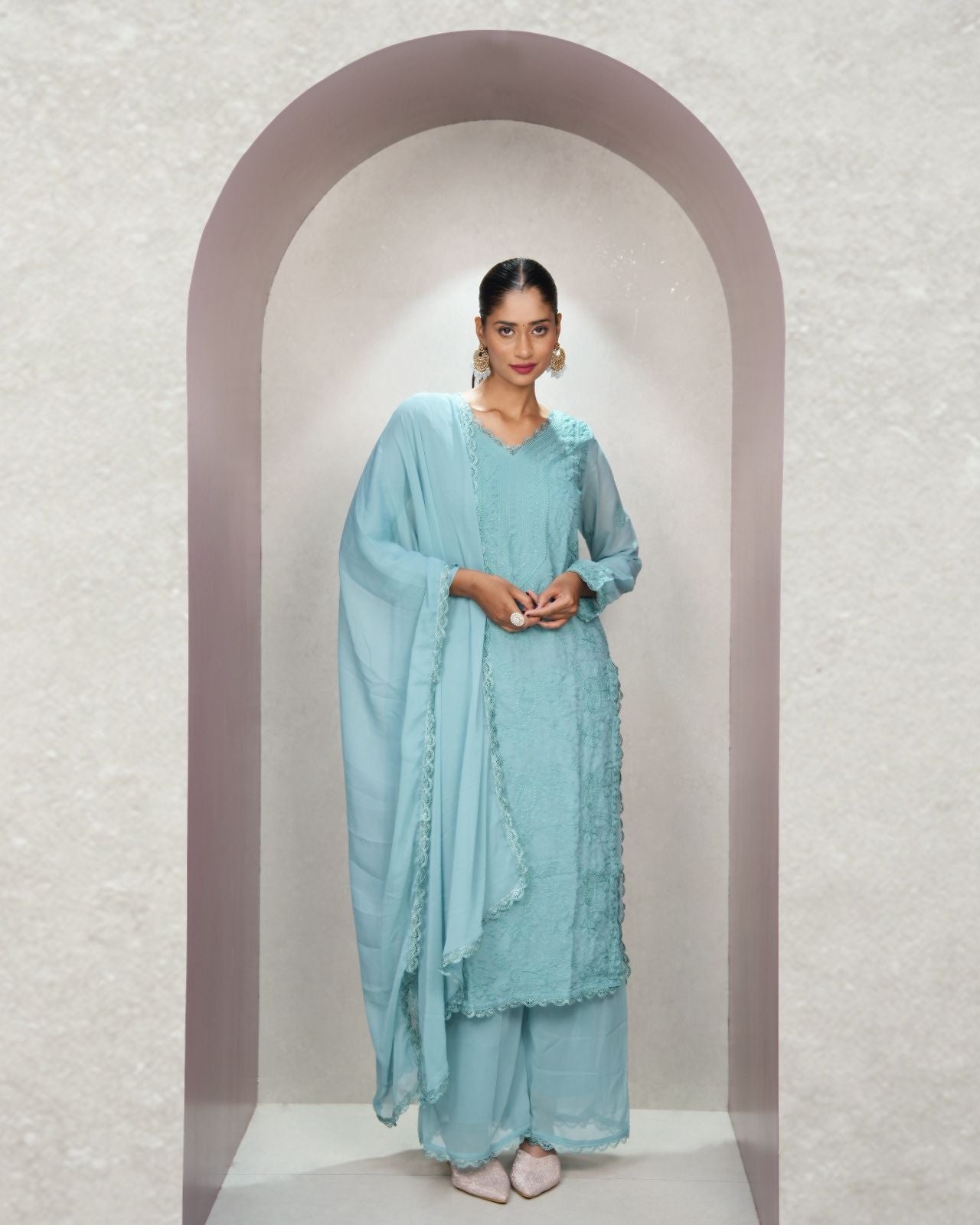 Tremendous Rama Georgette With Chikankari Embroidery work Suit Set