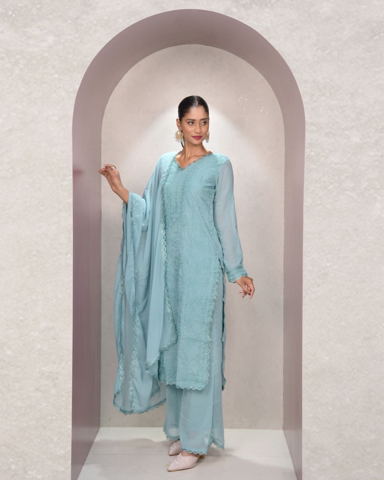 Tremendous Rama Georgette With Chikankari Embroidery work Suit Set