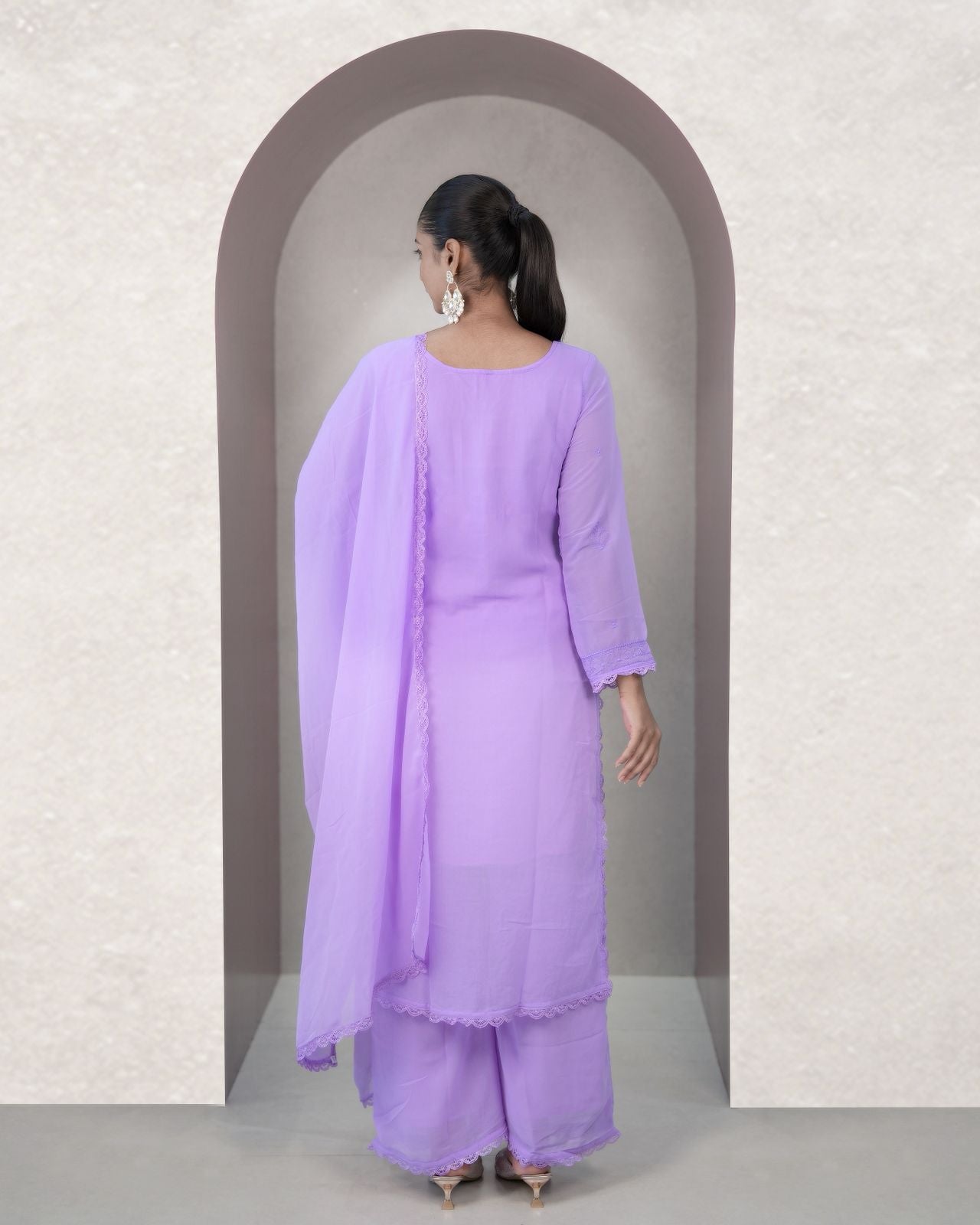 Charming Lavender Georgette With Chikankari Embroidery work Suit Set