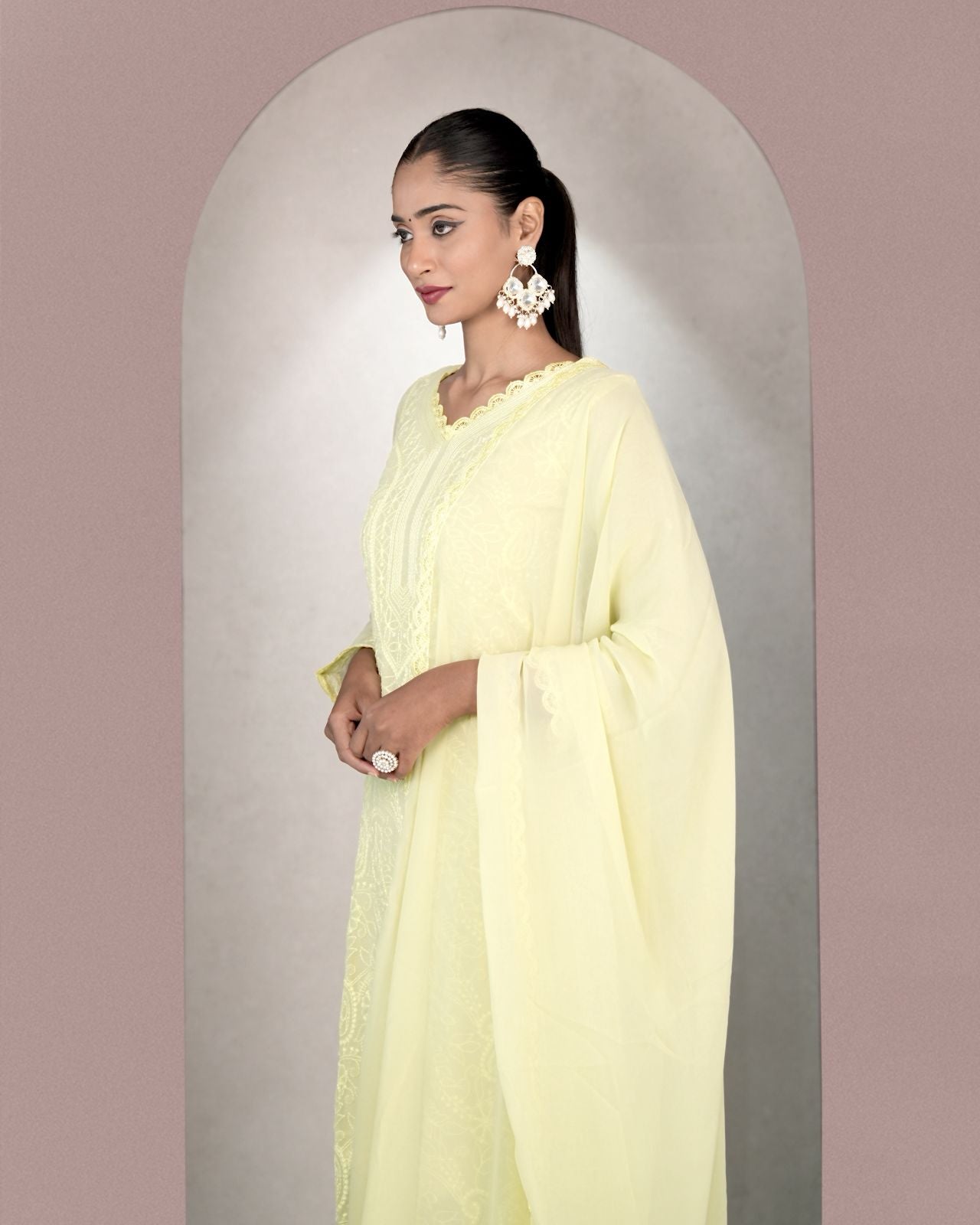 Improbable Yellow Georgette With Chikankari Embroidery work Suit Set