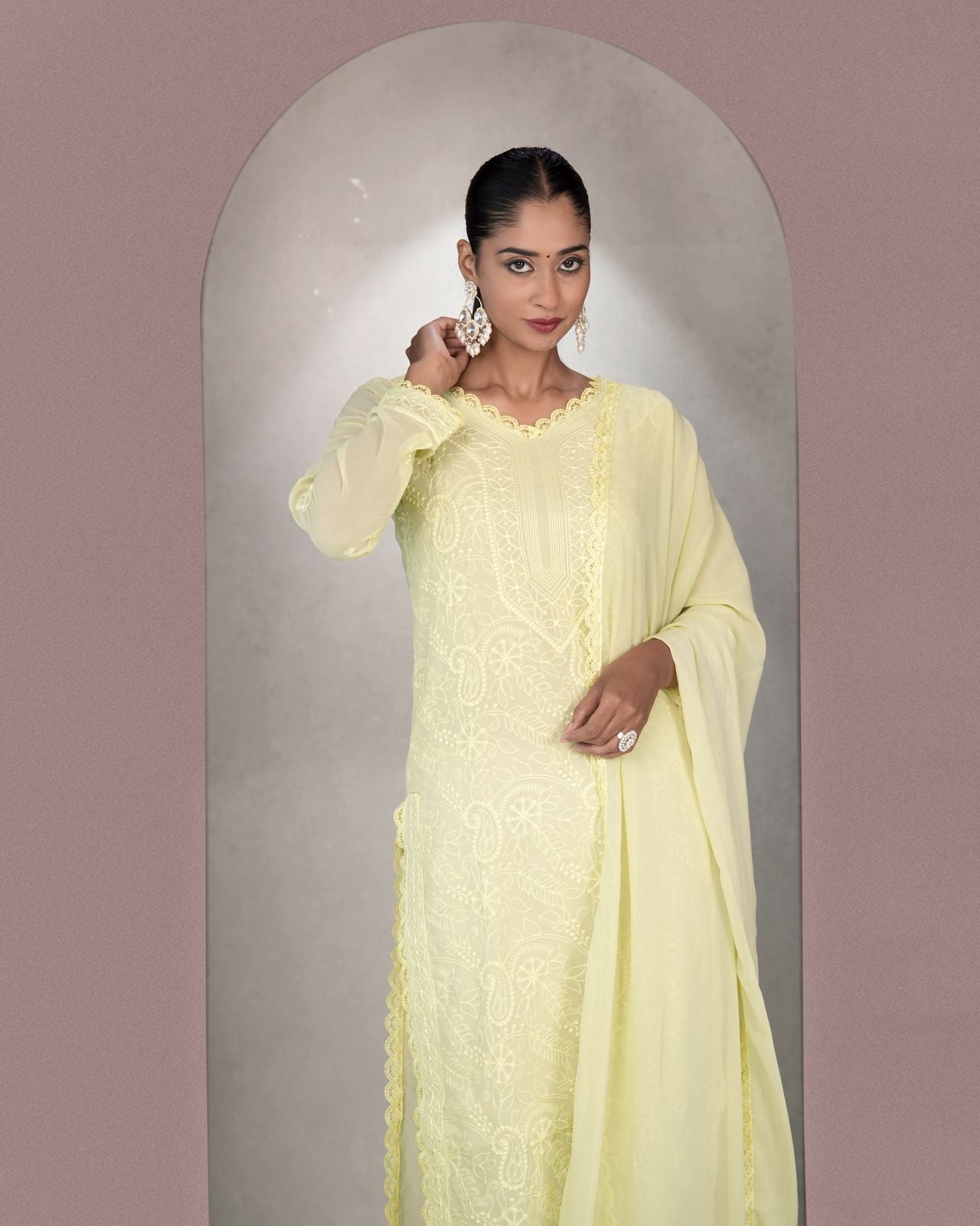 Improbable Yellow Georgette With Chikankari Embroidery work Suit Set