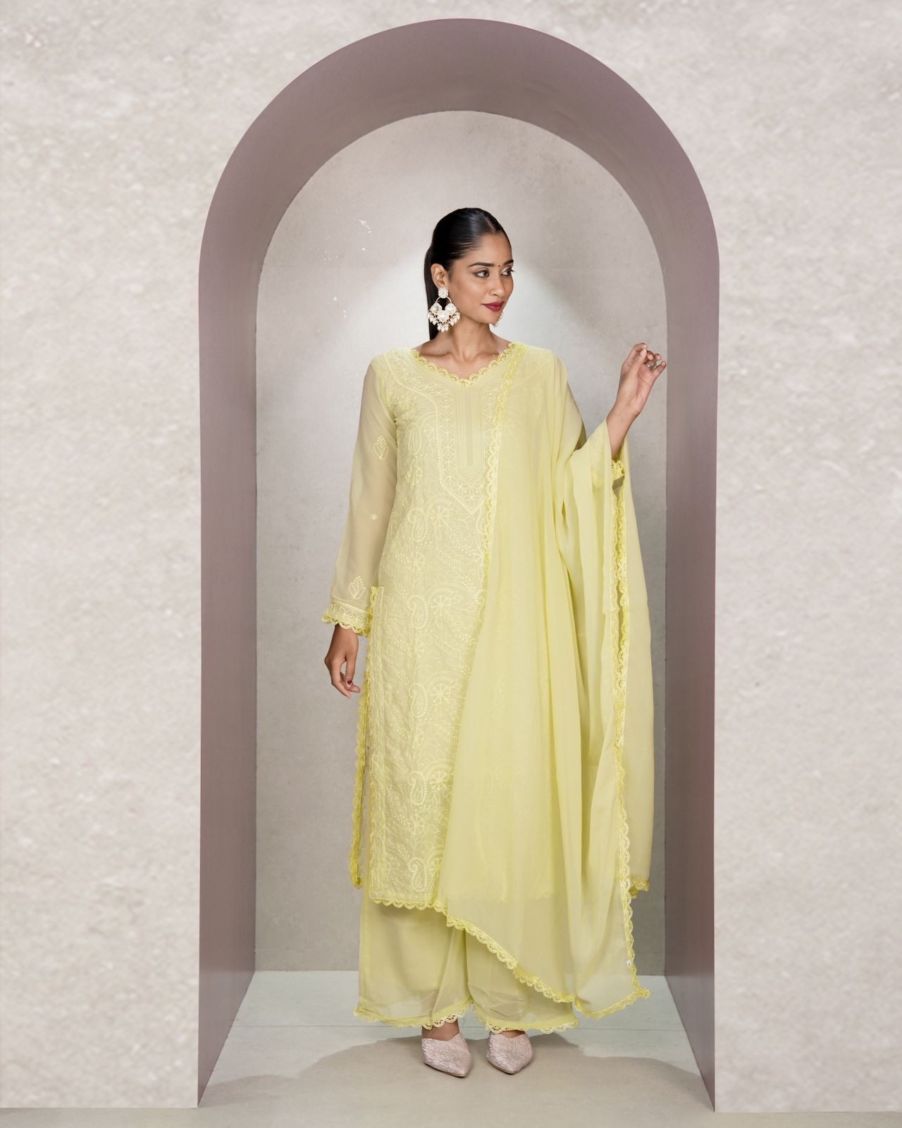 Improbable Yellow Georgette With Chikankari Embroidery work Suit Set