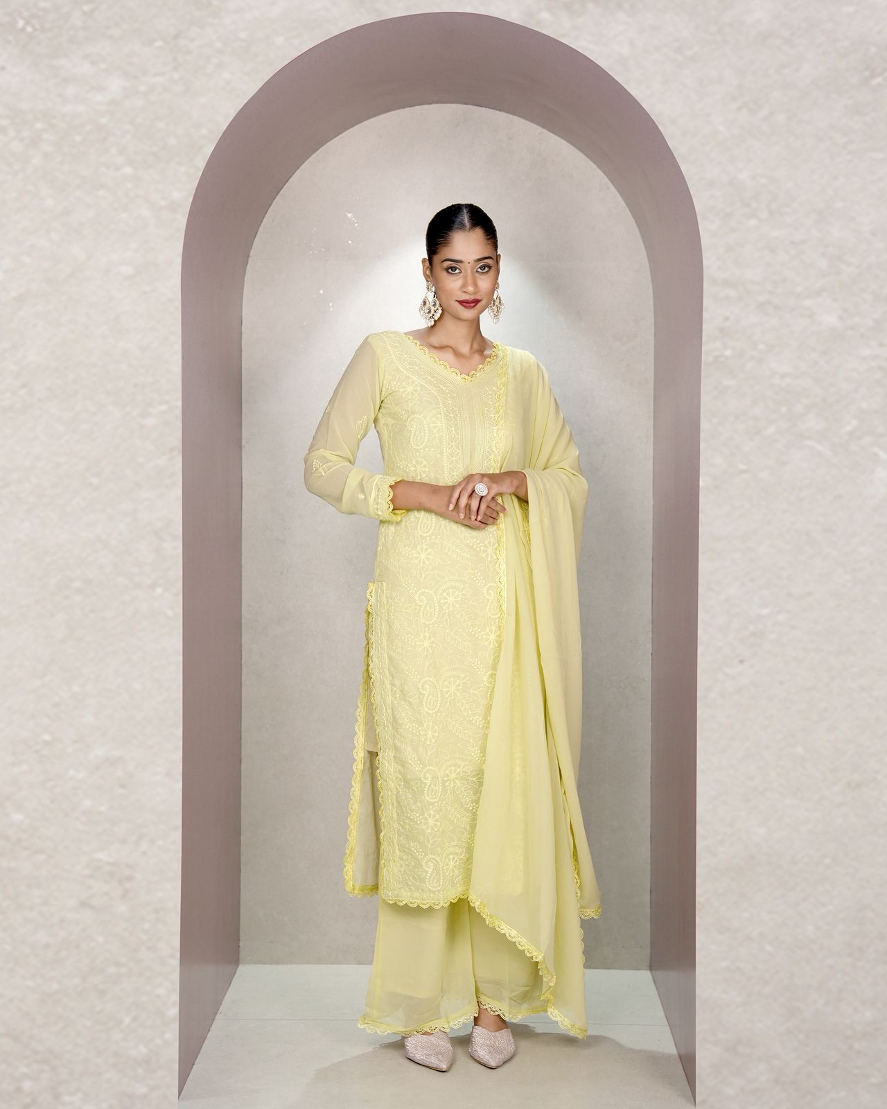 Improbable Yellow Georgette With Chikankari Embroidery work Suit Set