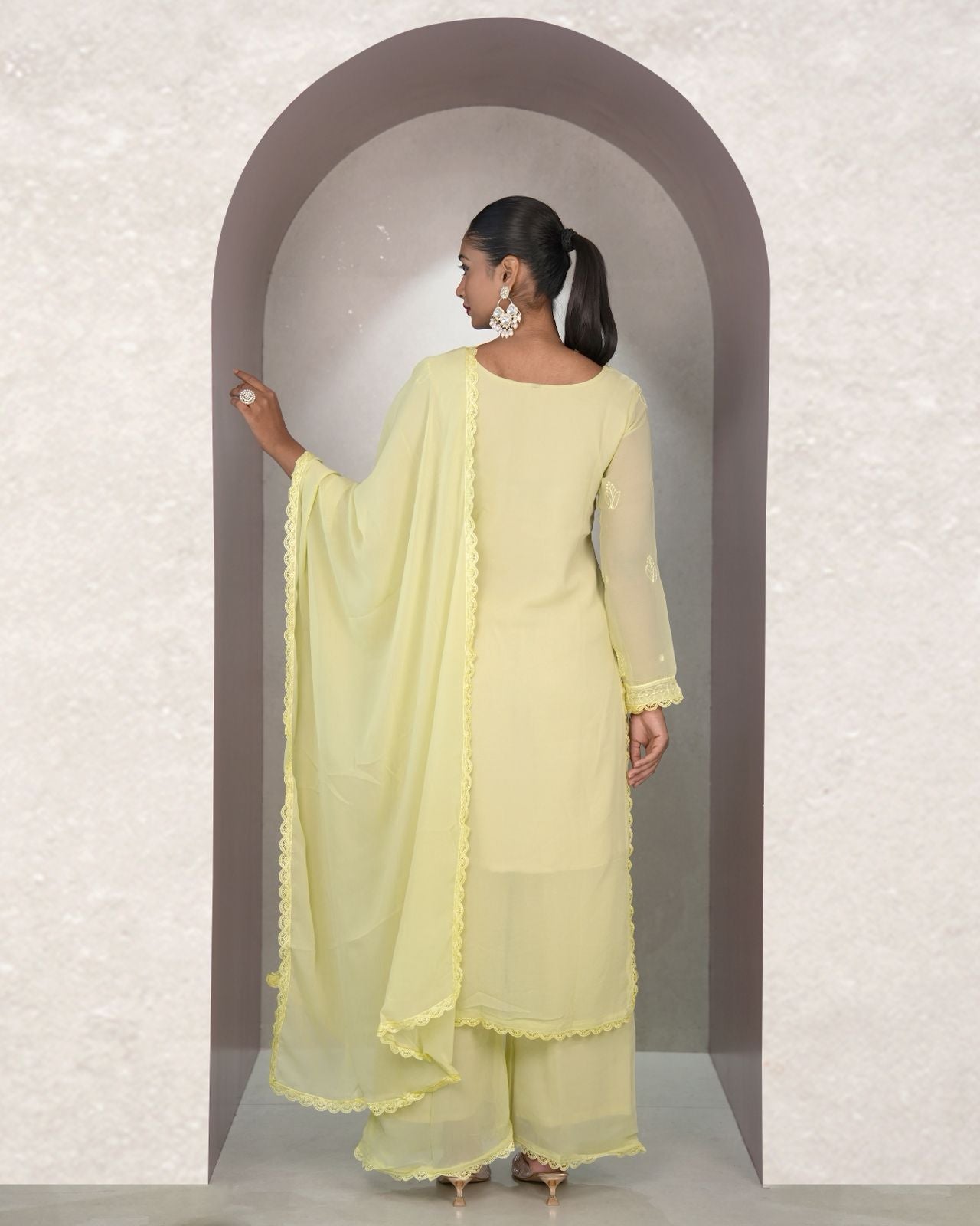 Improbable Yellow Georgette With Chikankari Embroidery work Suit Set