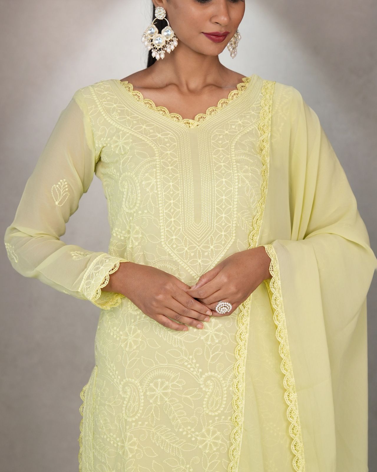 Improbable Yellow Georgette With Chikankari Embroidery work Suit Set