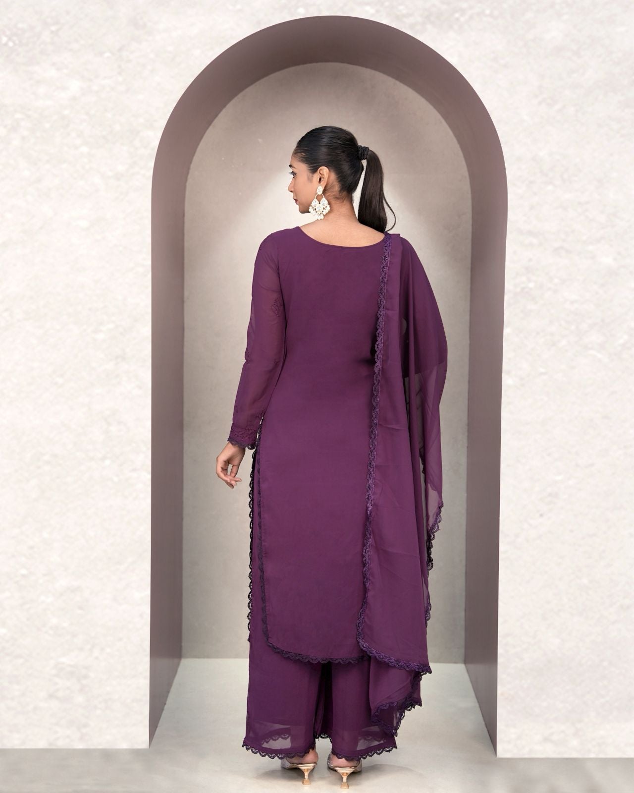 Opulent Wine Georgette With Chikankari Embroidery work Suit Set