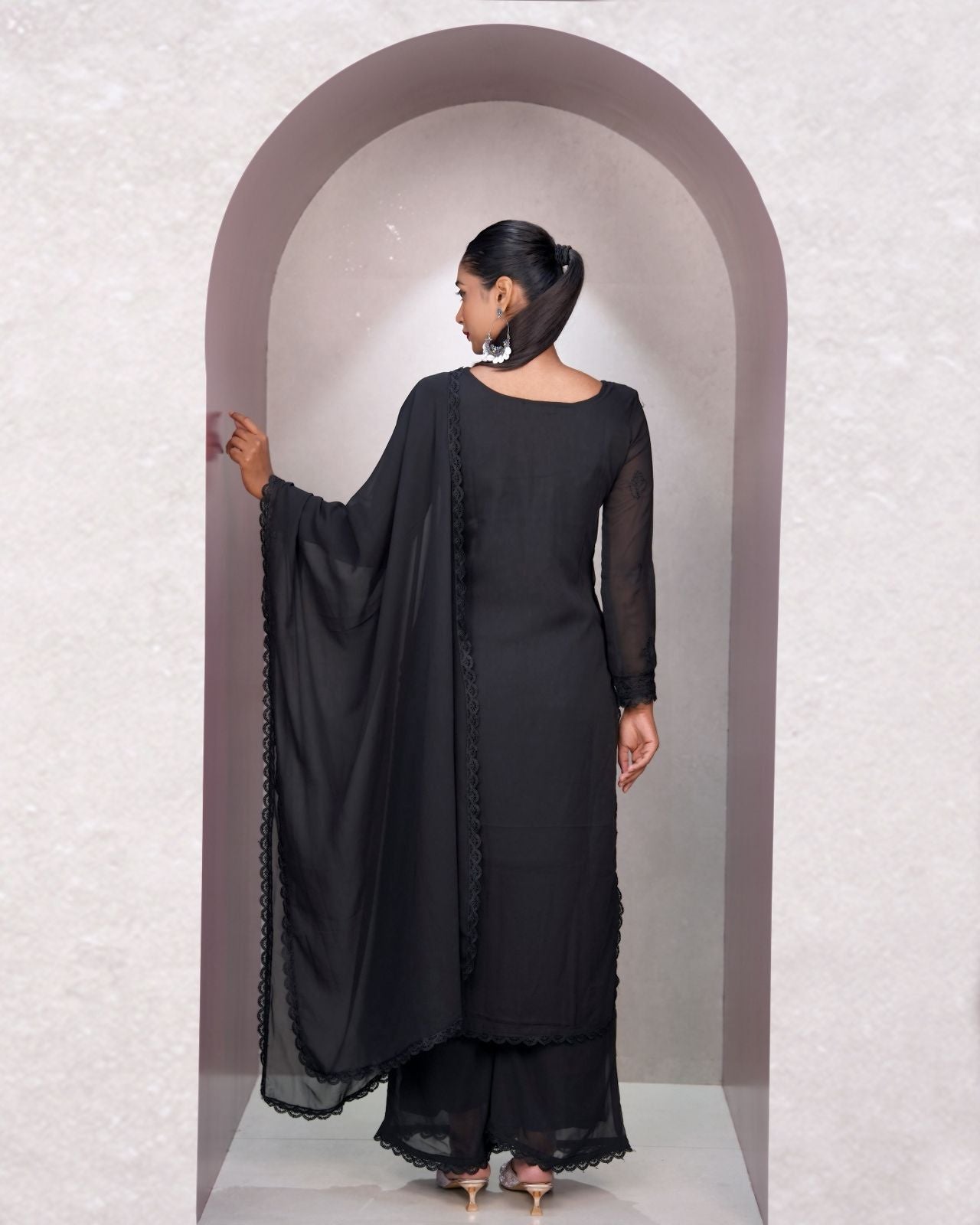 Tremendous Black Georgette With Chikankari Embroidery work Suit Set