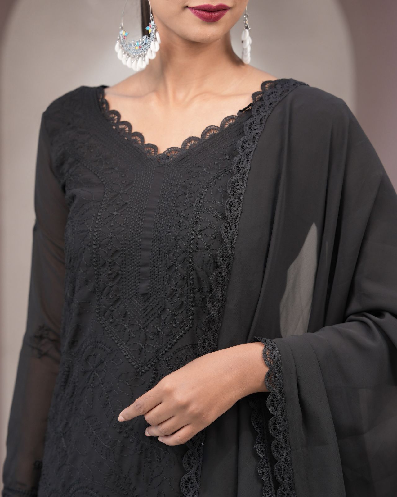 Tremendous Black Georgette With Chikankari Embroidery work Suit Set