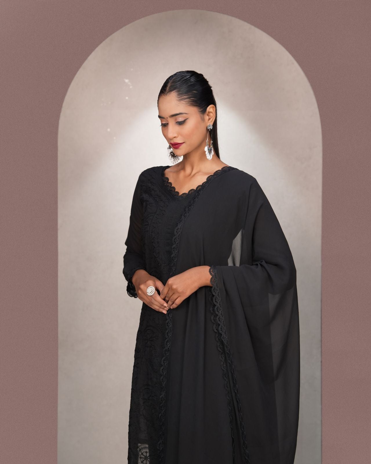 Tremendous Black Georgette With Chikankari Embroidery work Suit Set