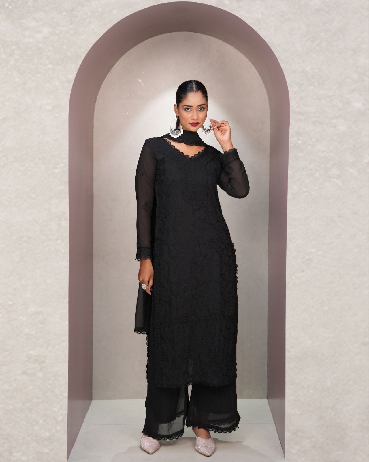 Tremendous Black Georgette With Chikankari Embroidery work Suit Set