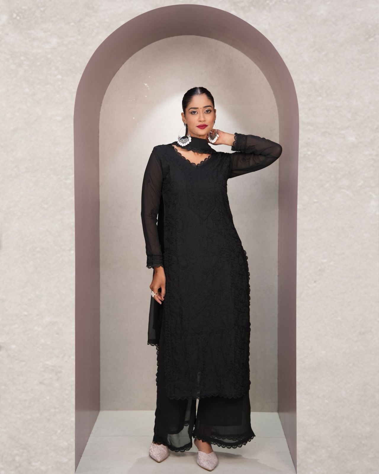 Tremendous Black Georgette With Chikankari Embroidery work Suit Set