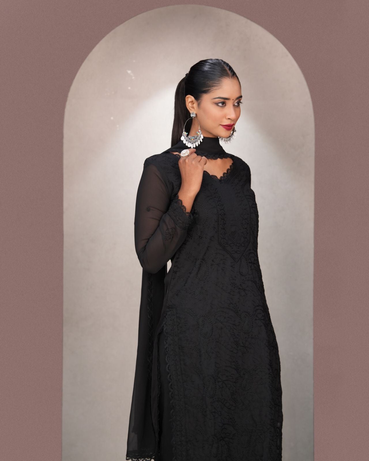 Tremendous Black Georgette With Chikankari Embroidery work Suit Set