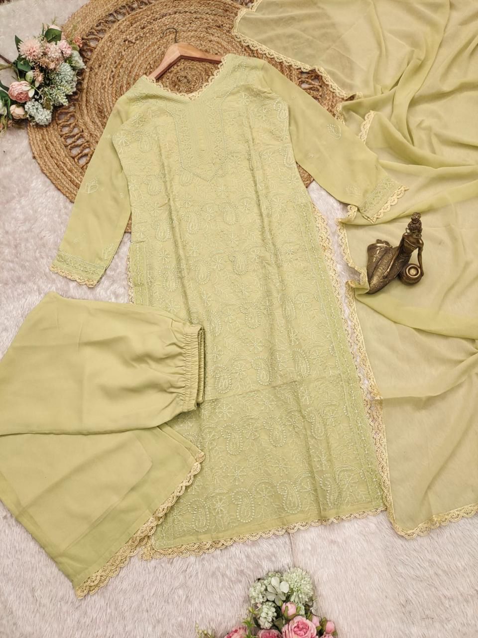 Improbable Yellow Georgette With Chikankari Embroidery work Suit Set