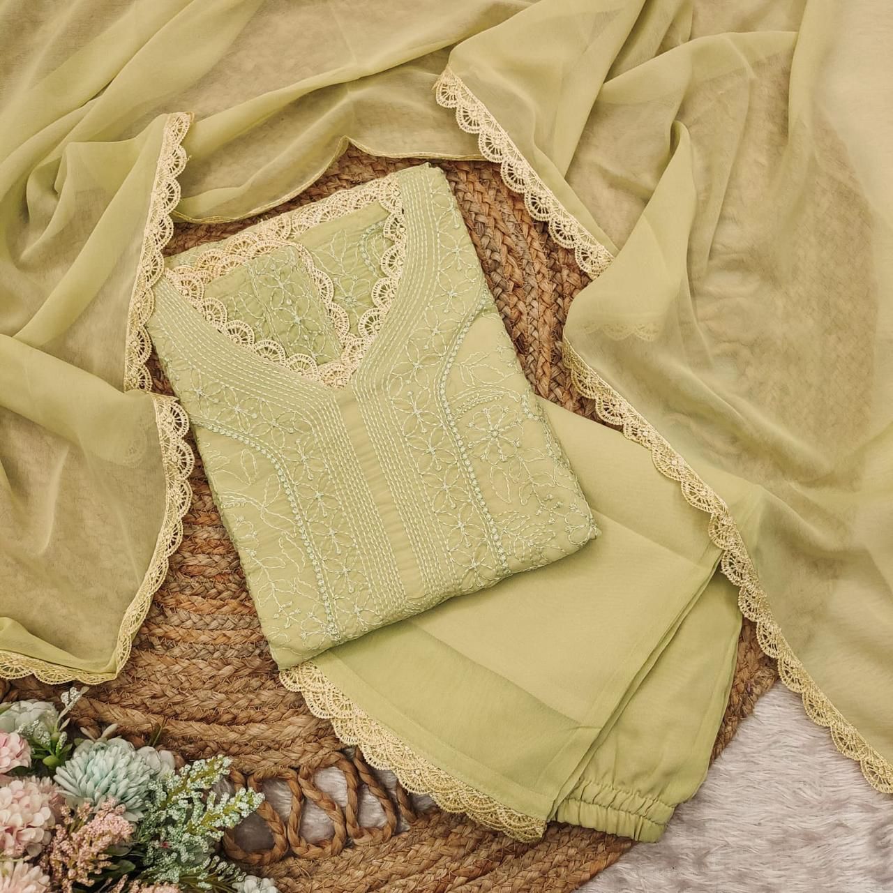 Improbable Yellow Georgette With Chikankari Embroidery work Suit Set