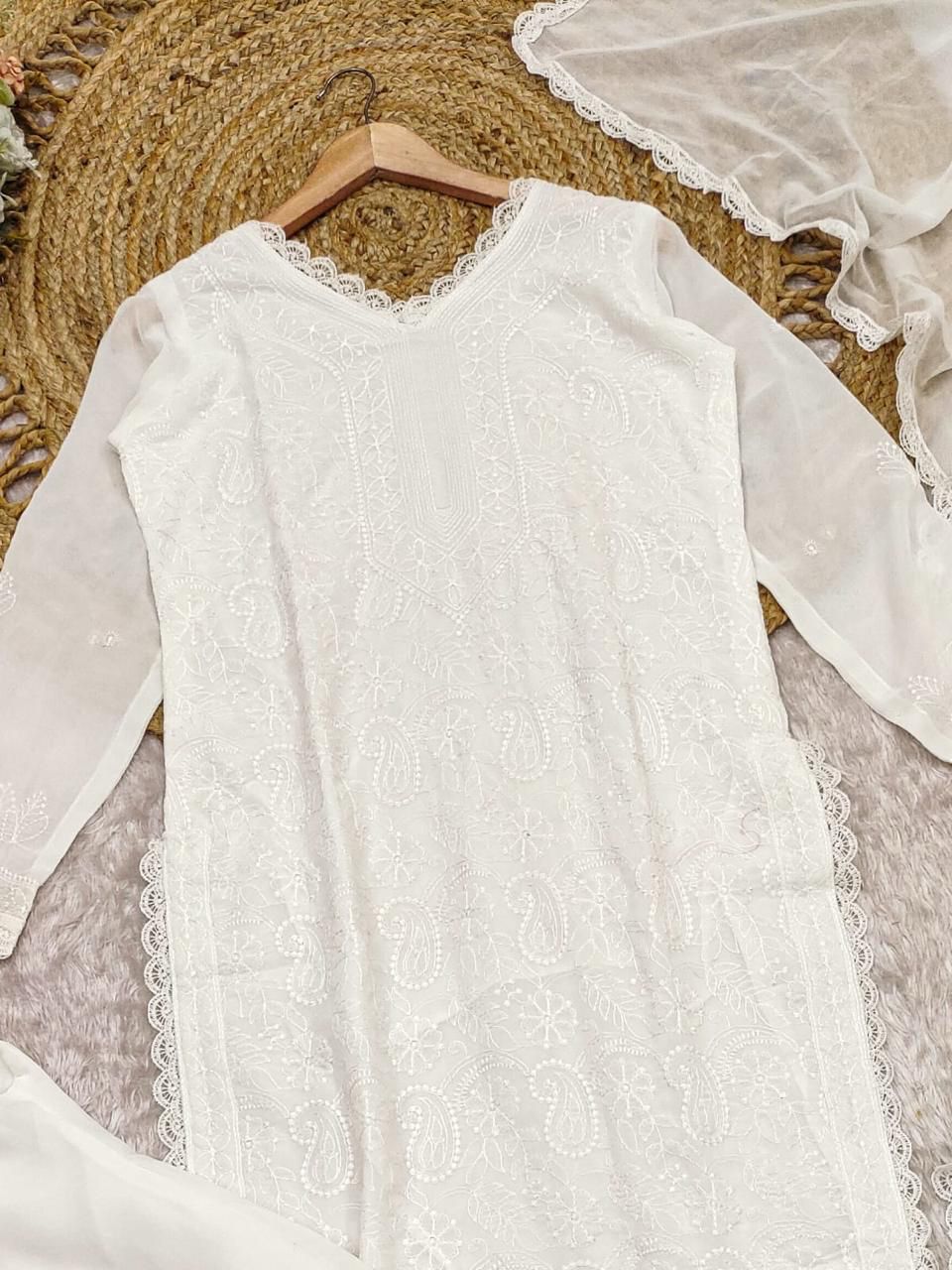 Lassitude White Georgette With Chikankari Embroidery work Suit Set