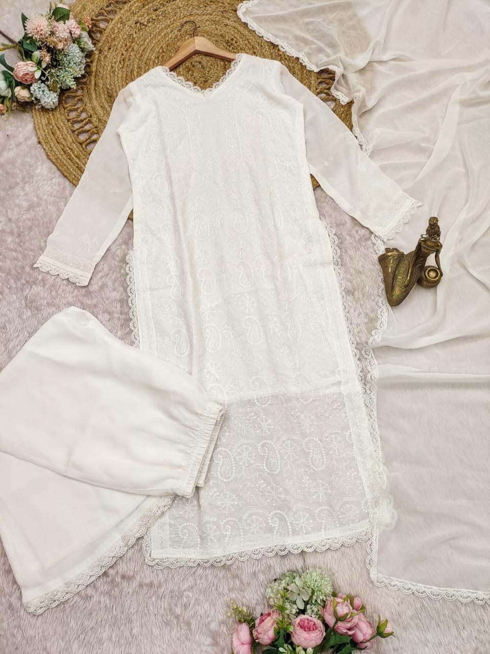 Lassitude White Georgette With Chikankari Embroidery work Suit Set