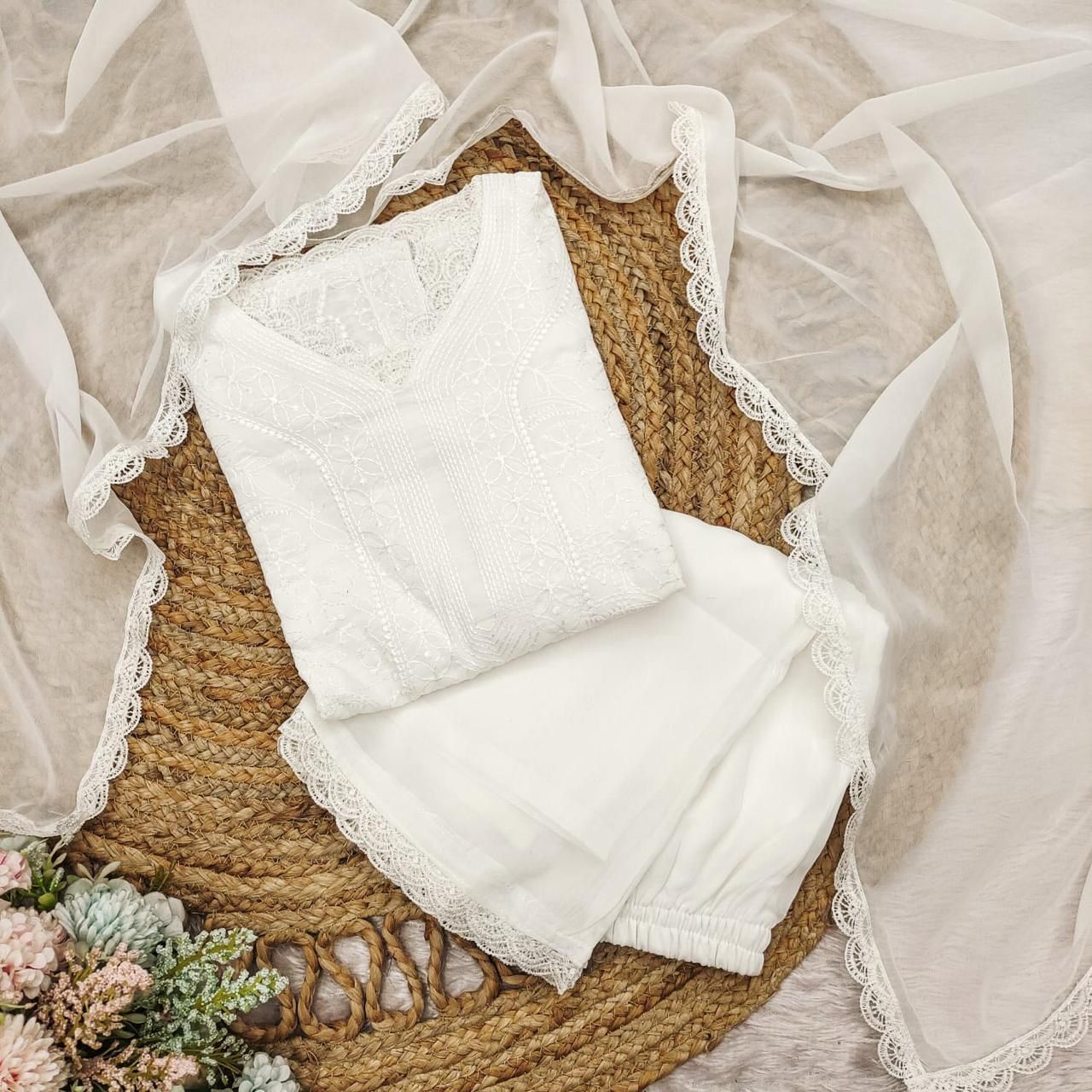 Lassitude White Georgette With Chikankari Embroidery work Suit Set