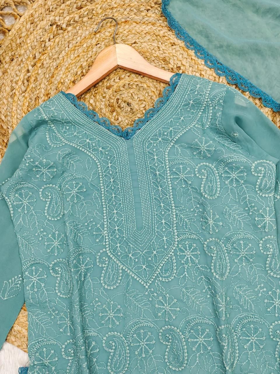Tremendous Rama Georgette With Chikankari Embroidery work Suit Set
