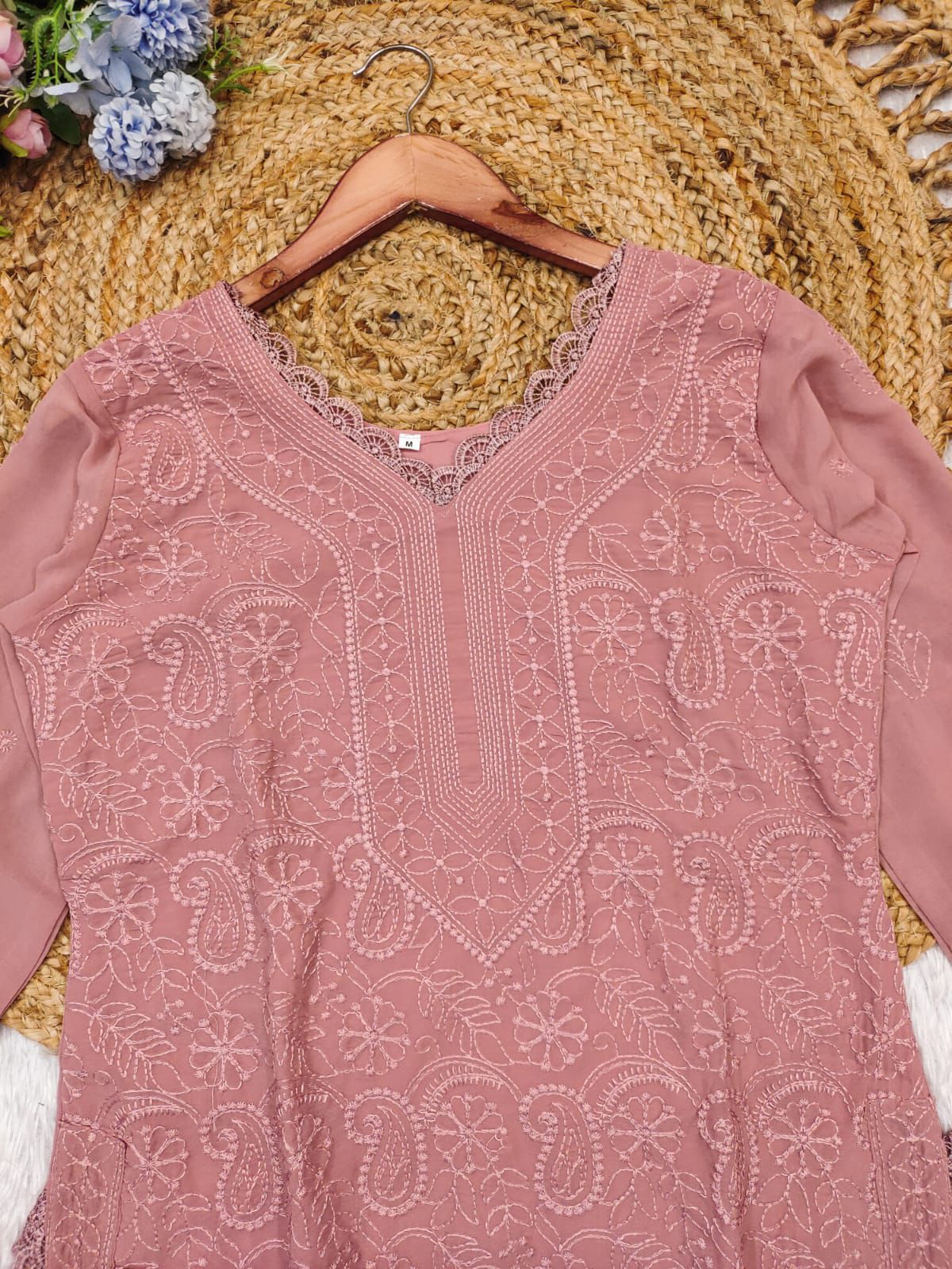 Felicitous Baby Pink Georgette With Chikankari Embroidery work Suit Set