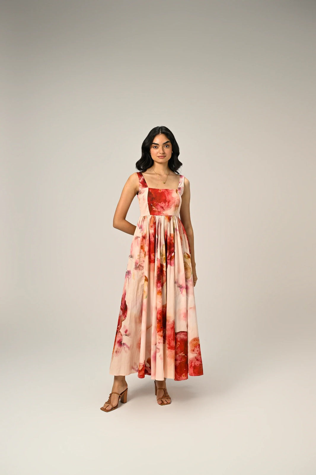Luxuriant Peachy Rose Organza floral print Maxi Gown