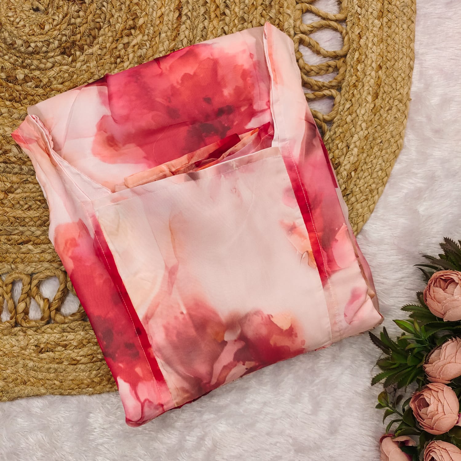 Luxuriant Peachy Rose Organza floral print Maxi Gown