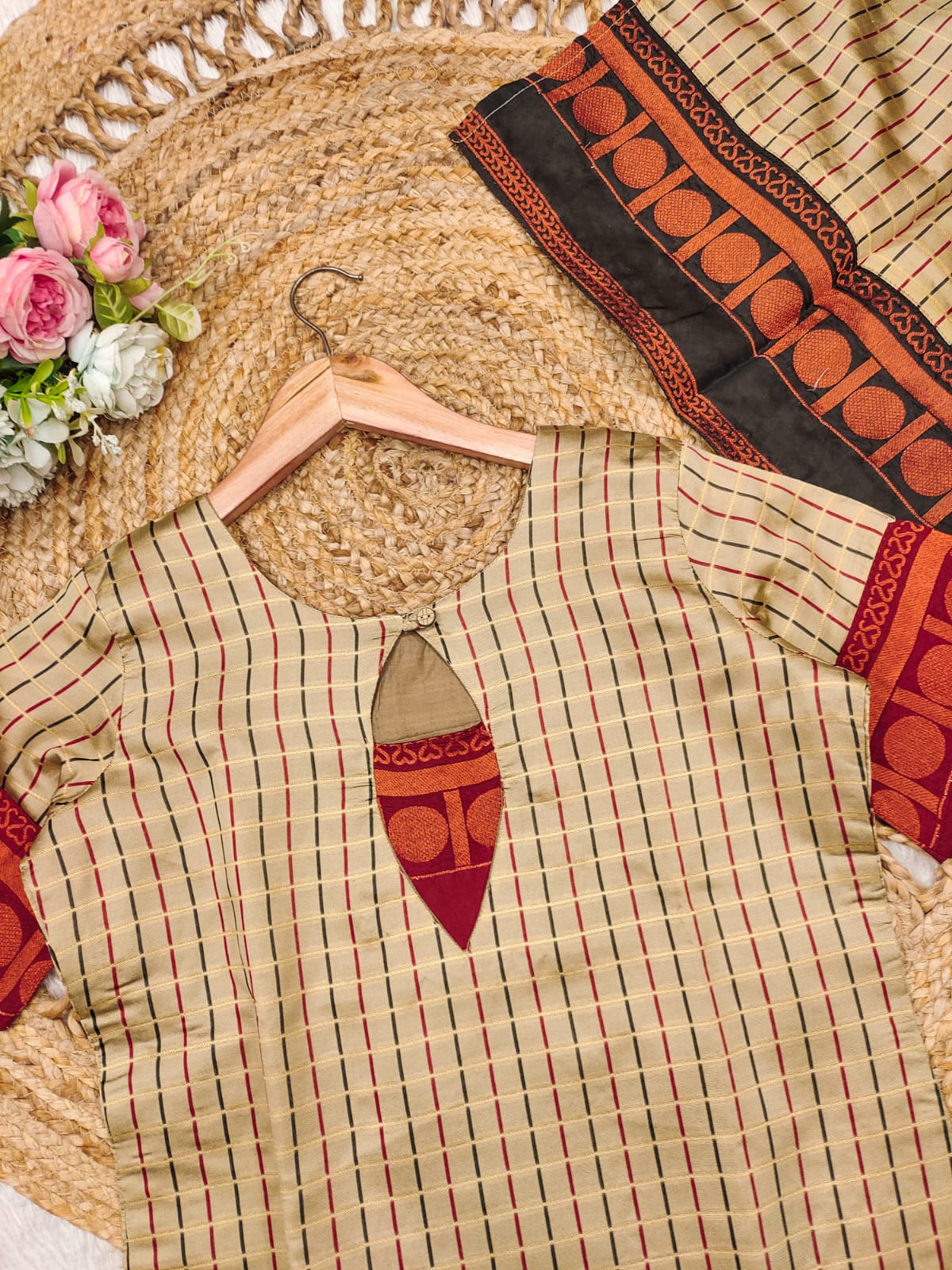 Sophisticated Cream Pure Kanchi Cotton Weaving Suit Set