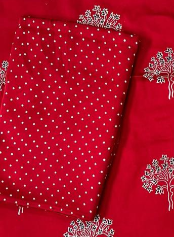 Soothing Red Original Natural Ajrakh Print 3 pc Pure Modal Silk Unstitched Suit Set