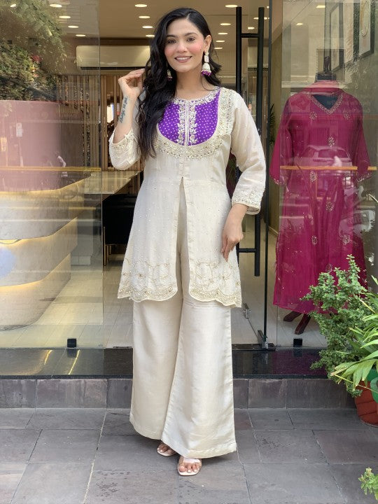 Lassitude Purple Gold Crush Embroidery Coding Sequence Work Salwar Suit