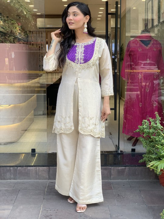 Lassitude Purple Gold Crush Embroidery Coding Sequence Work Salwar Suit